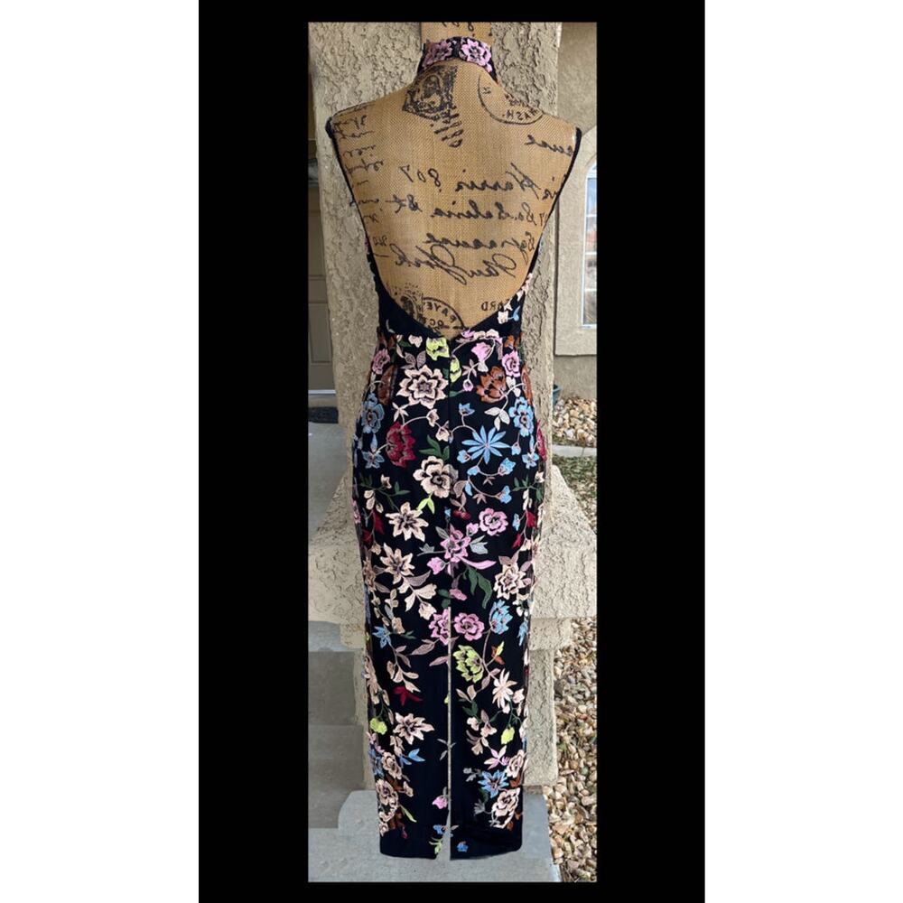 Lulus Black 3D Floral Embroidered Halter Infinite Praise Maxi Dress Size M - Picture 4 of 13